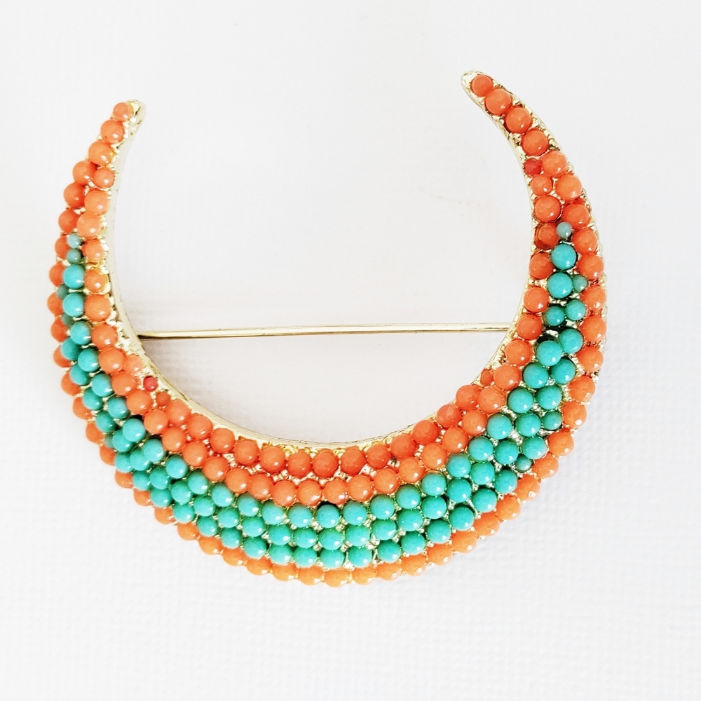 Vintage Simulated Coral and Turquoise Brooch BKS Signed